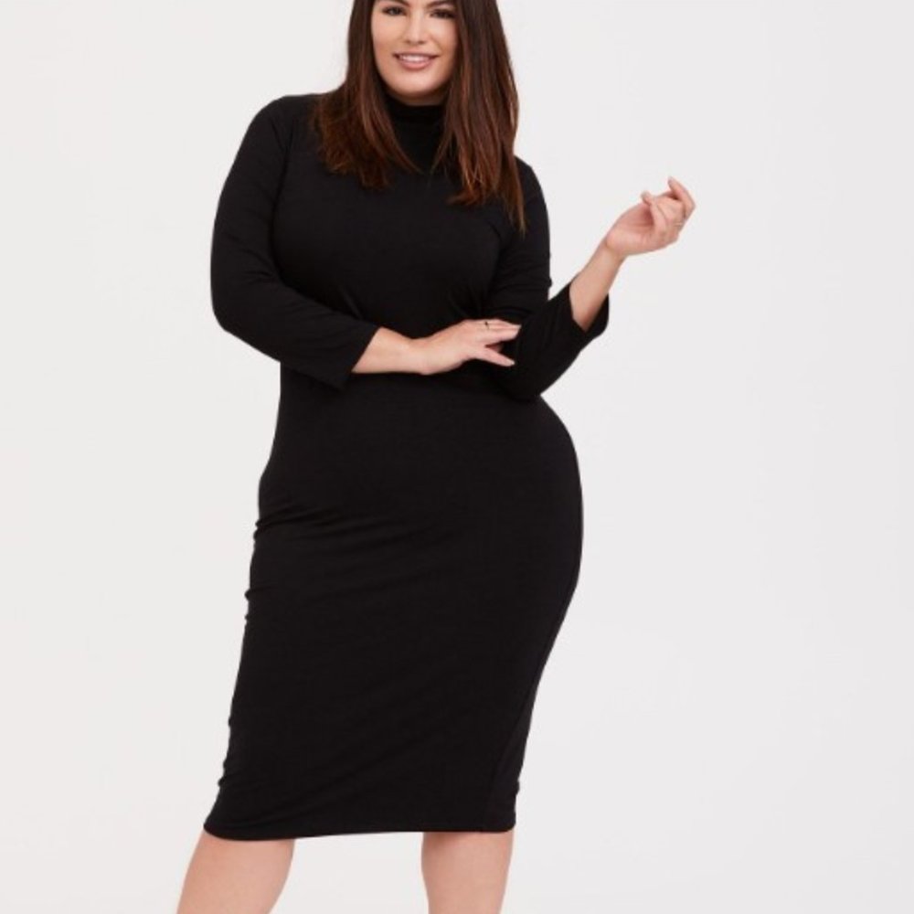 NWT Torrid Black Jersey Turtleneck Bodycon Midi Dress size 4